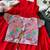 Kids red soft viscose natural crepe gown with viscose natural crepe position embroidery work koti