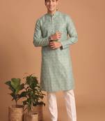 Men multicolor cotton blend digital print kurta set
