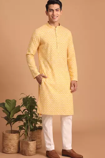 Men multicolor cotton blend digital print kurta set