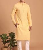 Men multicolor cotton blend digital print kurta set