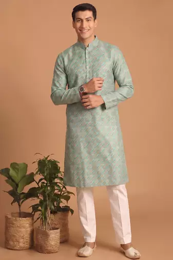 Men multicolor cotton blend digital print kurta set