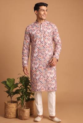 Men multicolor cotton blend digital print kurta set 1