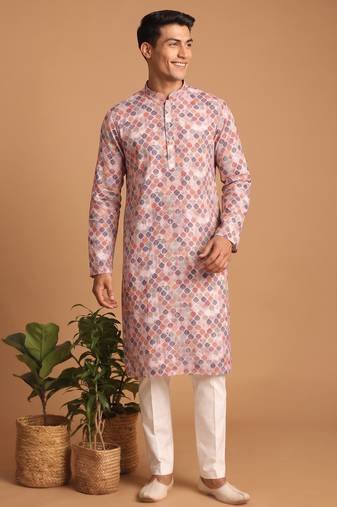 Men multicolor cotton blend digital print kurta set