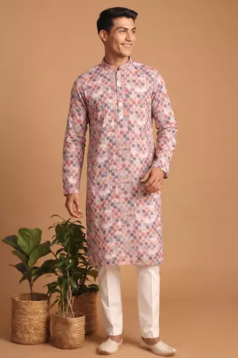 Men multicolor cotton blend digital print kurta set