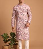 Men multicolor cotton blend digital print kurta set