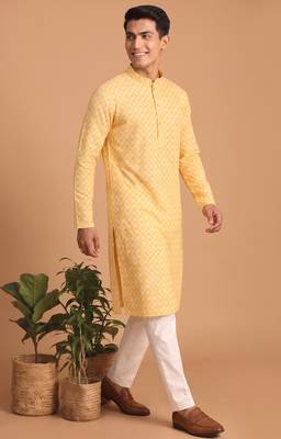 Men multicolor cotton blend digital print kurta set 2