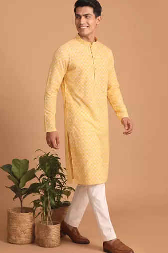 Men multicolor cotton blend digital print kurta set