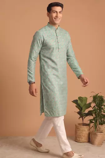 Men multicolor cotton blend digital print kurta set