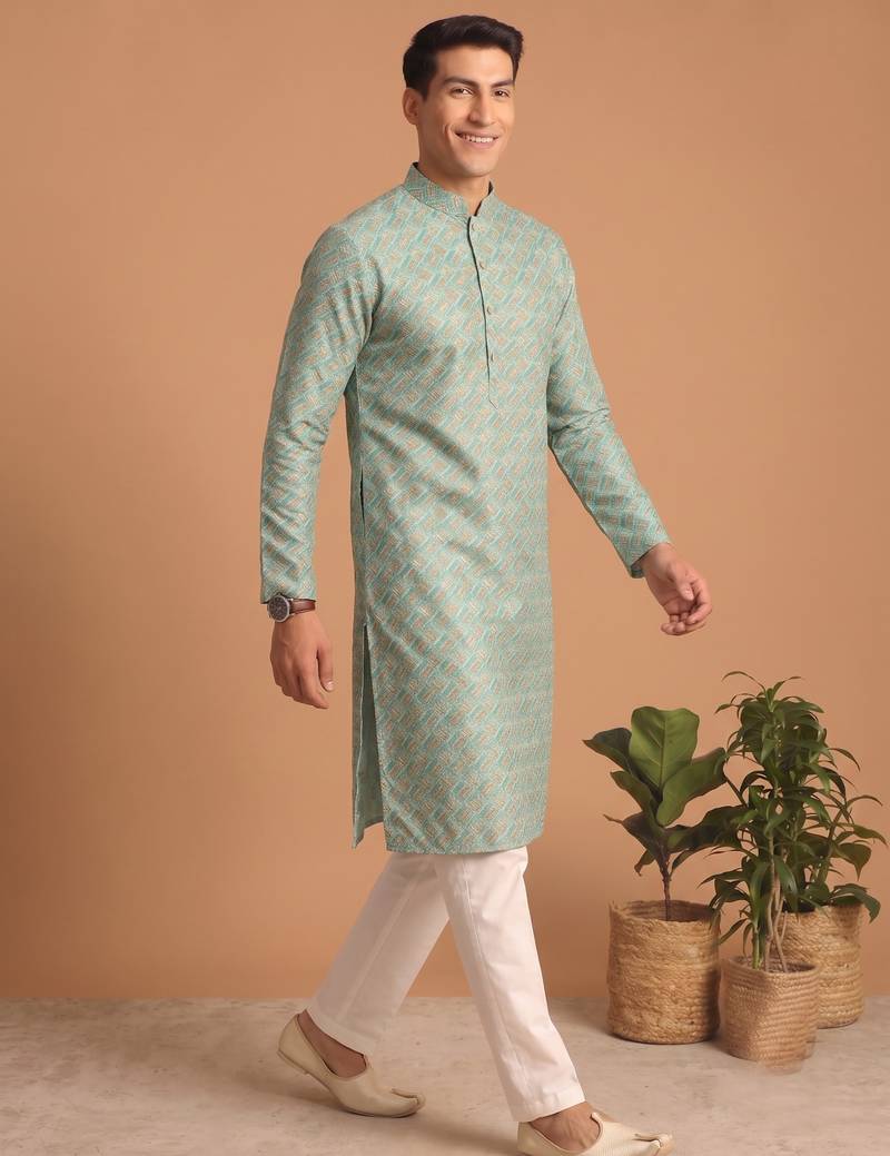 Men multicolor cotton blend digital print kurta set