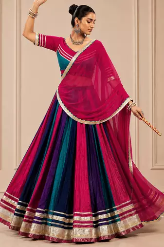 Multicolor Navratri Chinon Lehenga Set with Gotta Patti Work