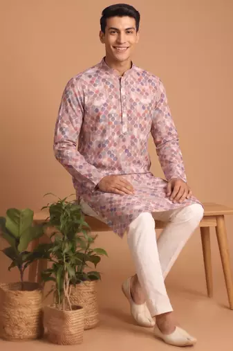 Men multicolor cotton blend digital print kurta set