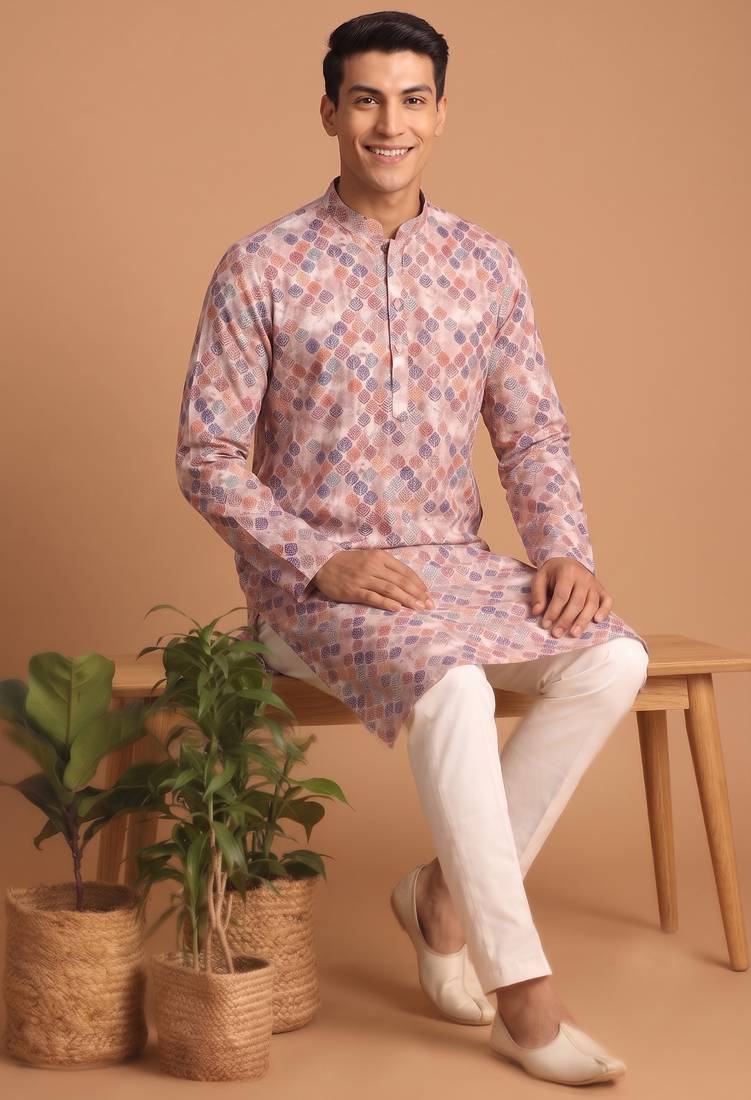 Men multicolor cotton blend digital print kurta set