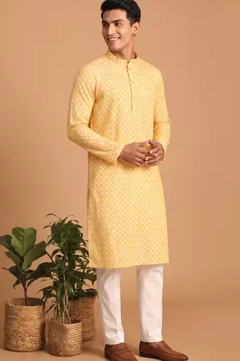 Men multicolor cotton blend digital print kurta set
