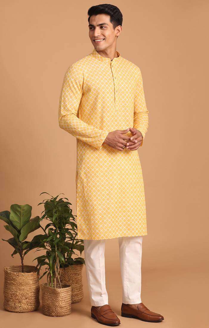 Men multicolor cotton blend digital print kurta set
