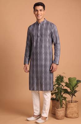 Men multicolor cotton blend digital print kurta set 1