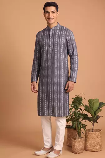 Men multicolor cotton blend digital print kurta set