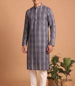 Men multicolor cotton blend digital print kurta set