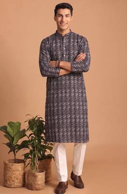 Men multicolor cotton blend digital print kurta set 1