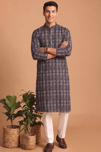 Men multicolor cotton blend digital print kurta set
