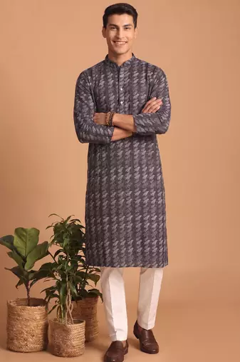 Men multicolor cotton blend digital print kurta set