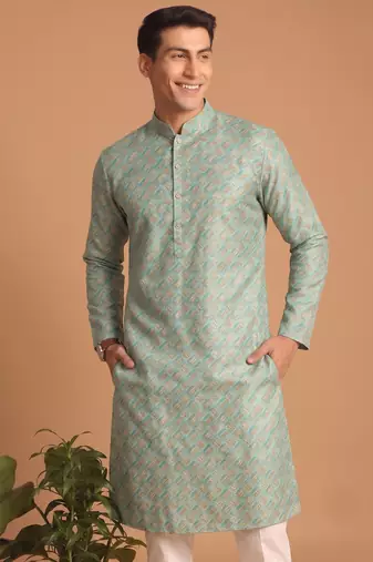 Men multicolor cotton blend digital print kurta set