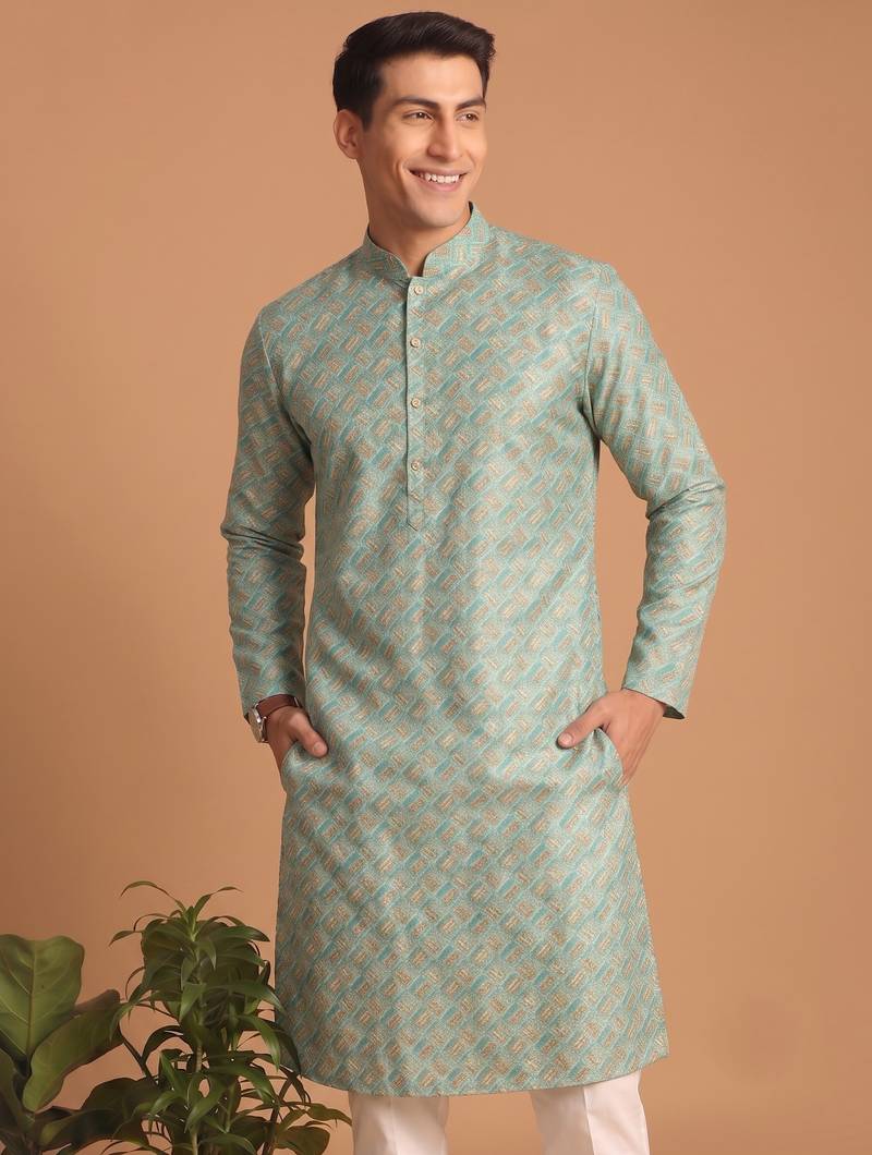 Men multicolor cotton blend digital print kurta set