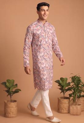 Men multicolor cotton blend digital print kurta set 3