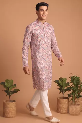 Men multicolor cotton blend digital print kurta set