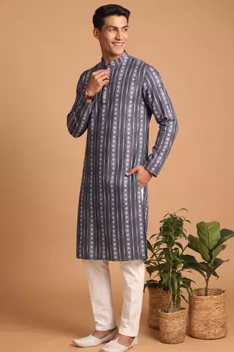 Men multicolor cotton blend digital print kurta set