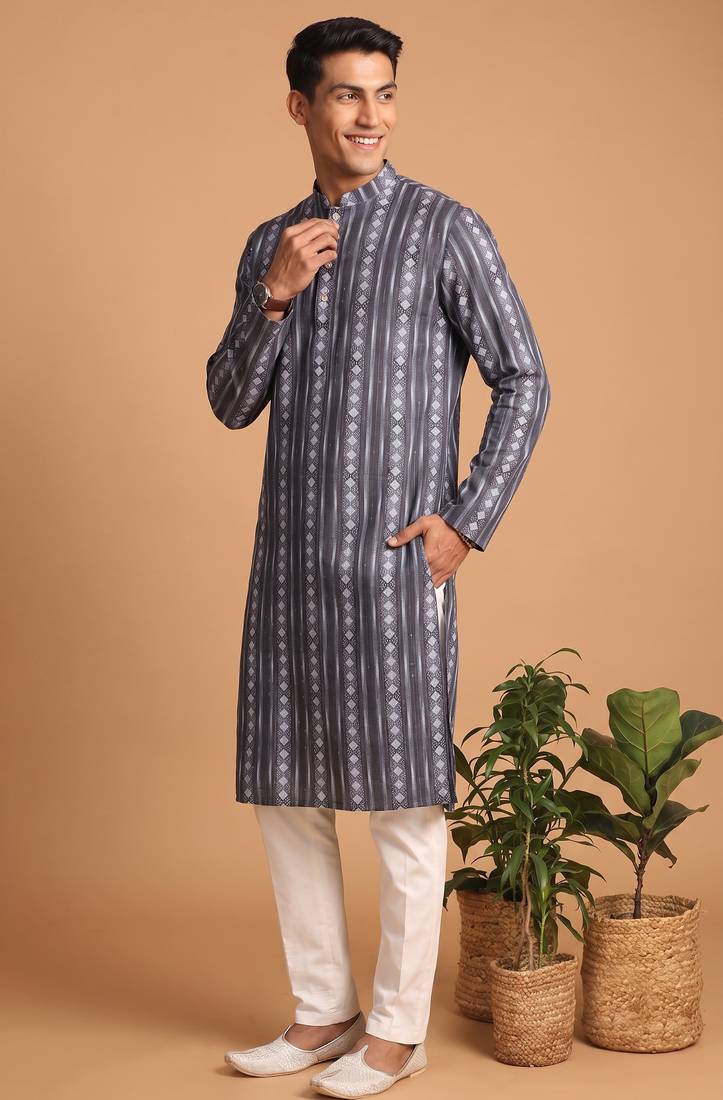 Men multicolor cotton blend digital print kurta set