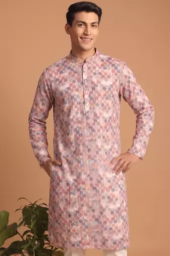 Men multicolor cotton blend digital print kurta set