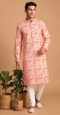 Men multicolor cotton blend digital print kurta set 1
