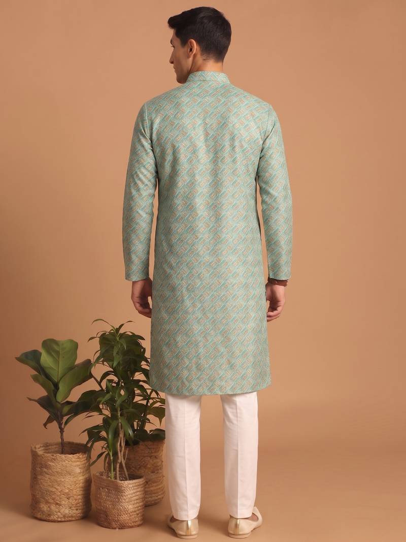 Men multicolor cotton blend digital print kurta set
