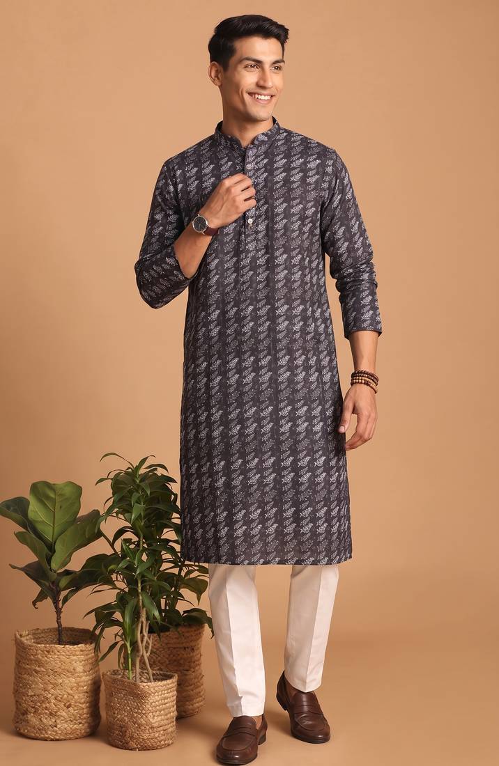 Men multicolor cotton blend digital print kurta set