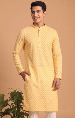 Men multicolor cotton blend digital print kurta set 4