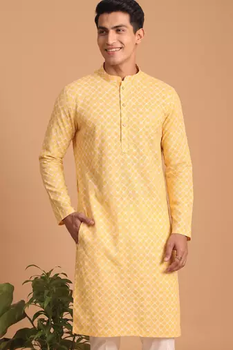 Men multicolor cotton blend digital print kurta set