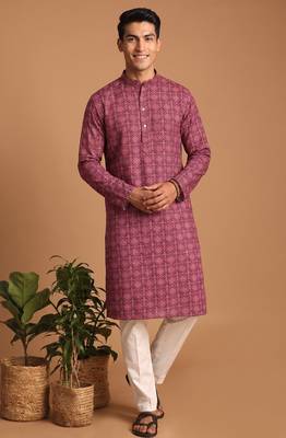Men multicolor cotton blend digital print kurta set 1
