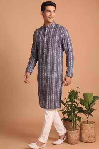 Men multicolor cotton blend digital print kurta set