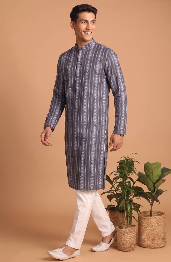 Men multicolor cotton blend digital print kurta set