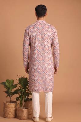 Men multicolor cotton blend digital print kurta set 5