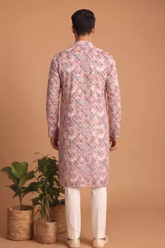 Men multicolor cotton blend digital print kurta set