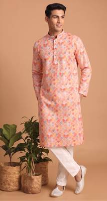 Men multicolor cotton blend digital print kurta set 2