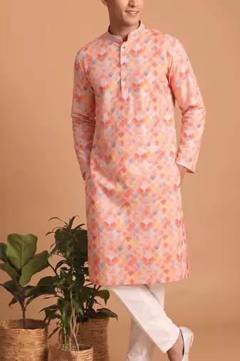 Men multicolor cotton blend digital print kurta set