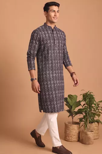 Men multicolor cotton blend digital print kurta set