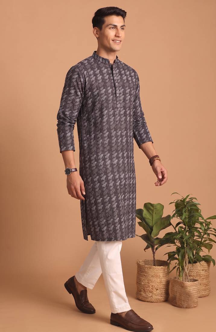 Men multicolor cotton blend digital print kurta set