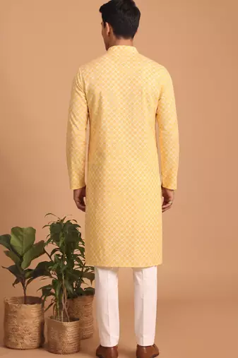 Men multicolor cotton blend digital print kurta set