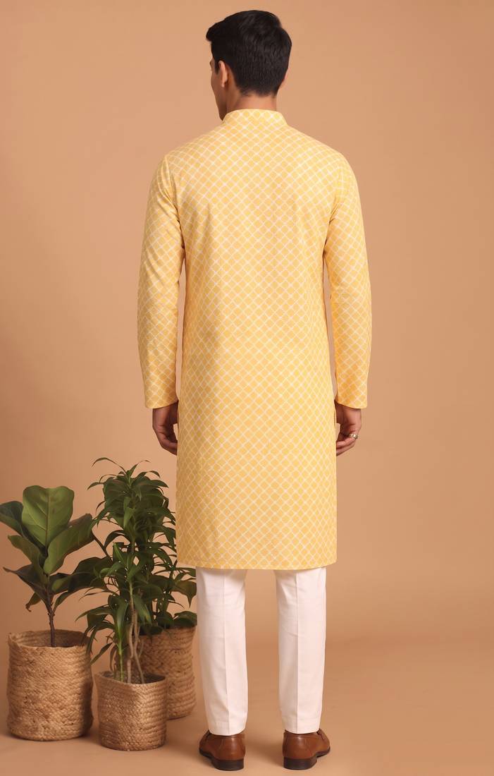 Men multicolor cotton blend digital print kurta set