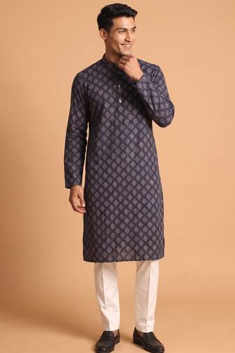 Men multicolor cotton blend digital print kurta set
