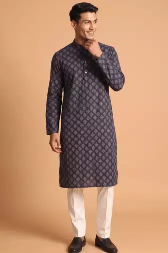 Men multicolor cotton blend digital print kurta set