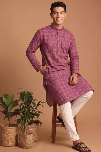 Men multicolor cotton blend digital print kurta set